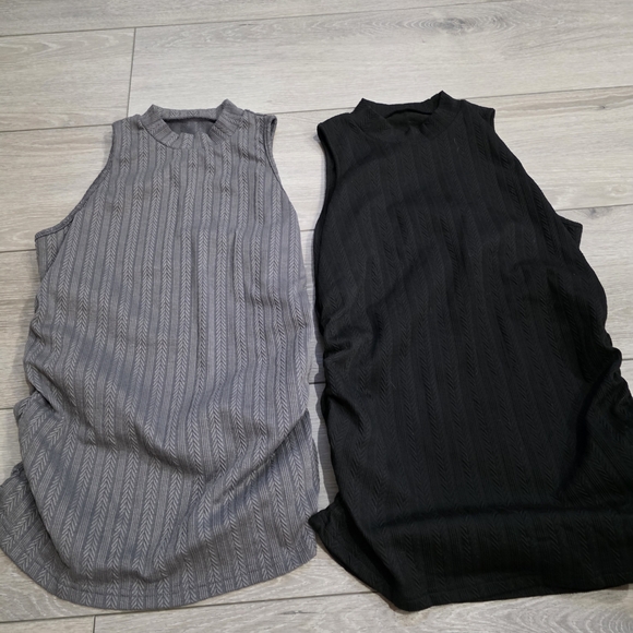 SHEIN Gray Ribbed Sleeveless Muscle Tee with Mandarin Collar - Picture 2 of 6